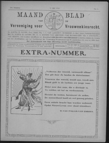 Maandblad van de Vereeniging voor Vrouwenkiesrecht  1916, jrg 20, no 6 [1916], 6