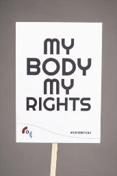 Protestbord 'My body, my rights', gebruikt voor de Women's March in 2020