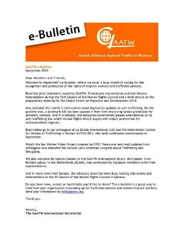 GAATW E-Bulletin [2010], September