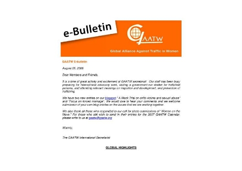 GAATW E-Bulletin [2006], August 25