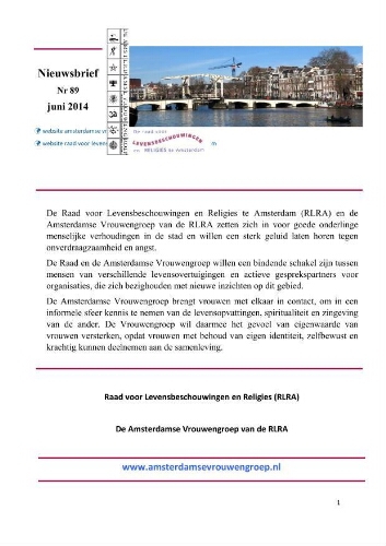 Nieuwsbrief van de vrouwengroep en de Raad voor  Levensbeschouwingen en Religies te Amsterdam [2014]