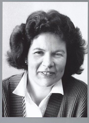 Portret van Jacqueline Biesheuvel-Vermeijden, raadslid van de ER vanaf 1989, daarvoor was ze al extern deskundige van de ER. 198?