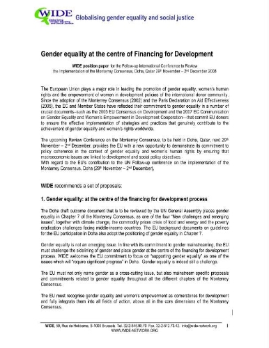 Gender equality at the centre of financing for development