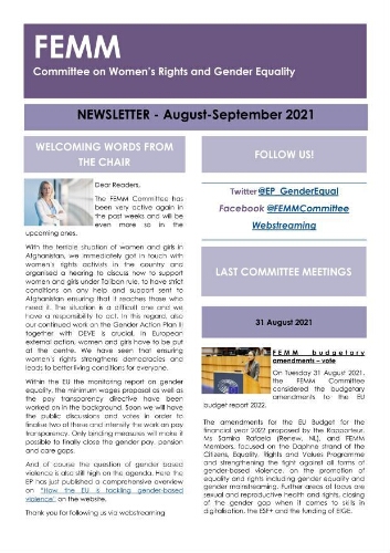 FEMM newsletter [2021], August-September