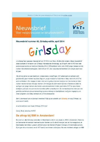 Nieuwsbrief over meisjes/vrouwen en bèta/techniek/ICT [2014], 49 (april) Girlsday-editie