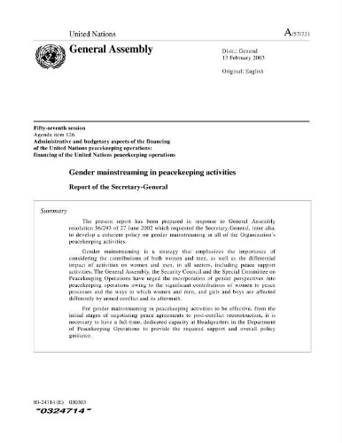 Gender mainstreaming in peacekeeping activities