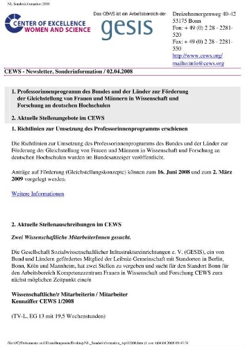 CEWS-newsletter [2008], Sonderinformation