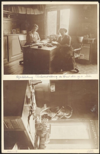 Portret van Mia Boissevain (links), presidente en Rosa Manus, bestuurslid van de Tentoonstelling 'De Vrouw 1813-1913' 1913