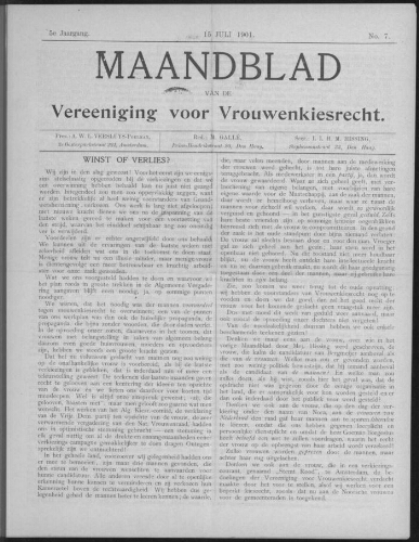 Maandblad van de Vereeniging voor Vrouwenkiesrecht  1901, jrg 5, no 7 [1901], 7