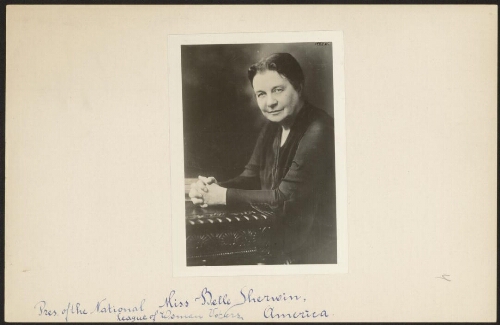 Portret van Belle Sherwin (1869-1955), president van de National League of Women Voters in de VS (1924-1934) 193?